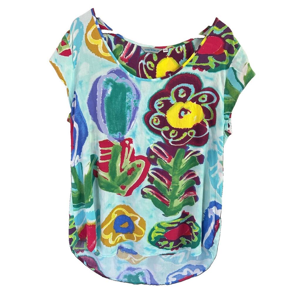 Jams World Flower Field Top XL 100% Rayon Made in Hawaii Abstract Floral - Picture 10 of 10